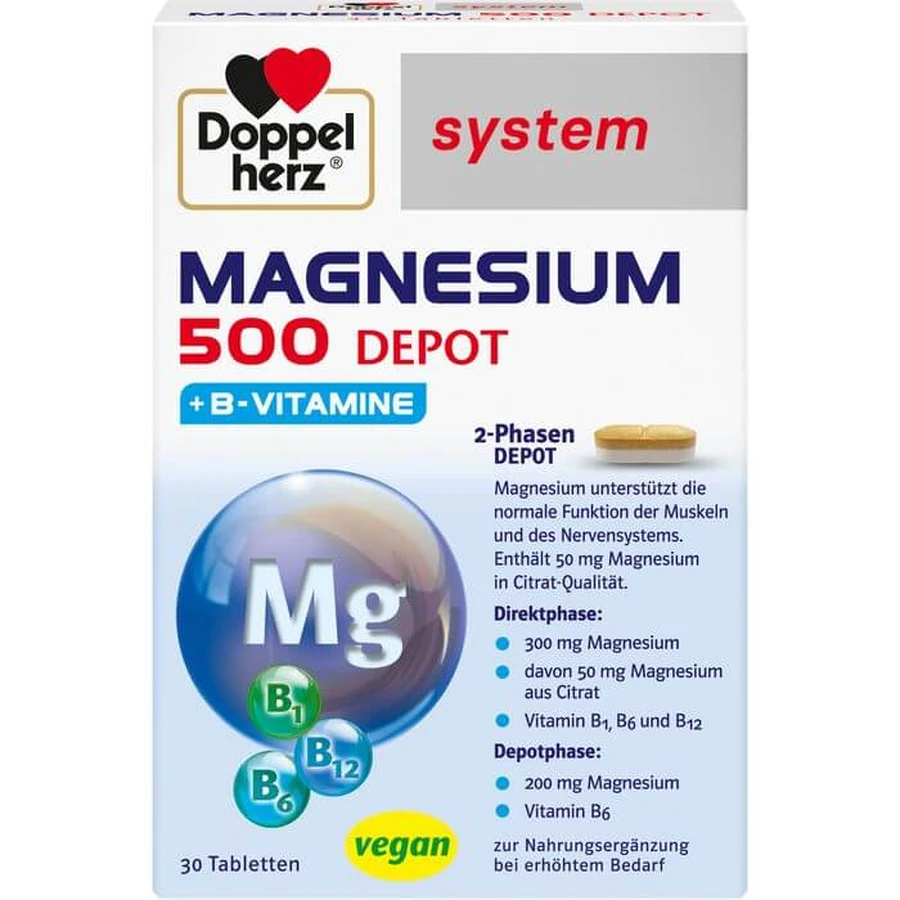 DOPPELHERZ Magnésium 500 Comprimés système Depot 30 Capsules