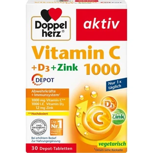 DOPPELHERZ Vitamin C 1000+D3+Zink Depot Tabletten 30 St.