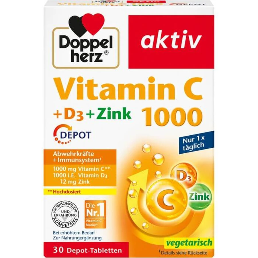 DOPPELHERZ Vitamin C 1000+D3+Zink Depot Tabletten 30 St.