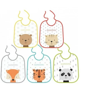 Set of 5 cotton bibs with waterproof interior, Baby Nova
