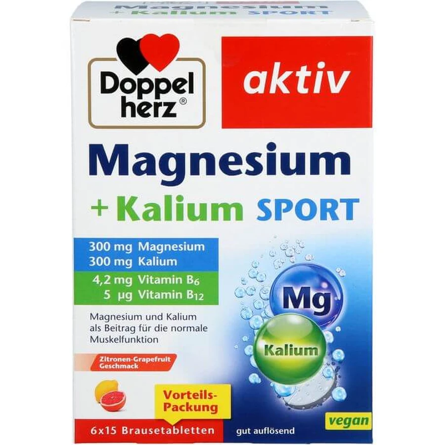 DOPPELHERZ Magnésium+Potassium Sport Comprimés Effervescents 90 Capsules