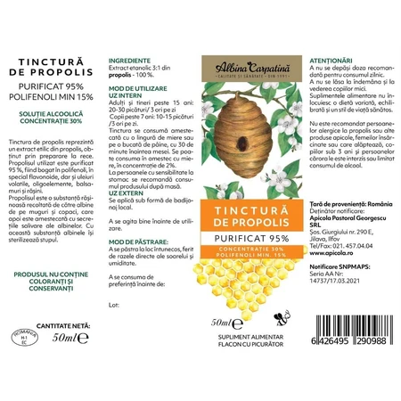 Propolis Tinktur 95%, 15% Polyphenole, 50 ml, Albina Carpatina