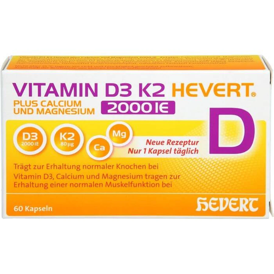 VITAMIN D3 K2 Hevert+Calcium u.Magnes.2000 IE Kps. 60 St.