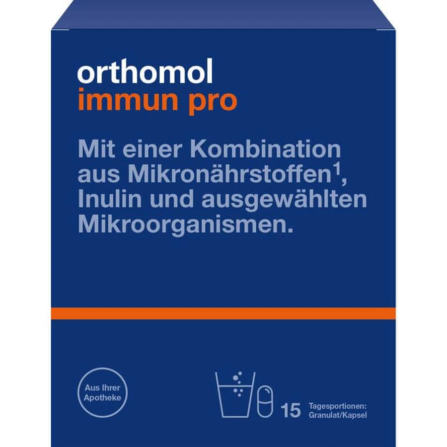 Combinatieverpakking ORTHOMOL Immun pro korrels/capsules. 15 stuks.