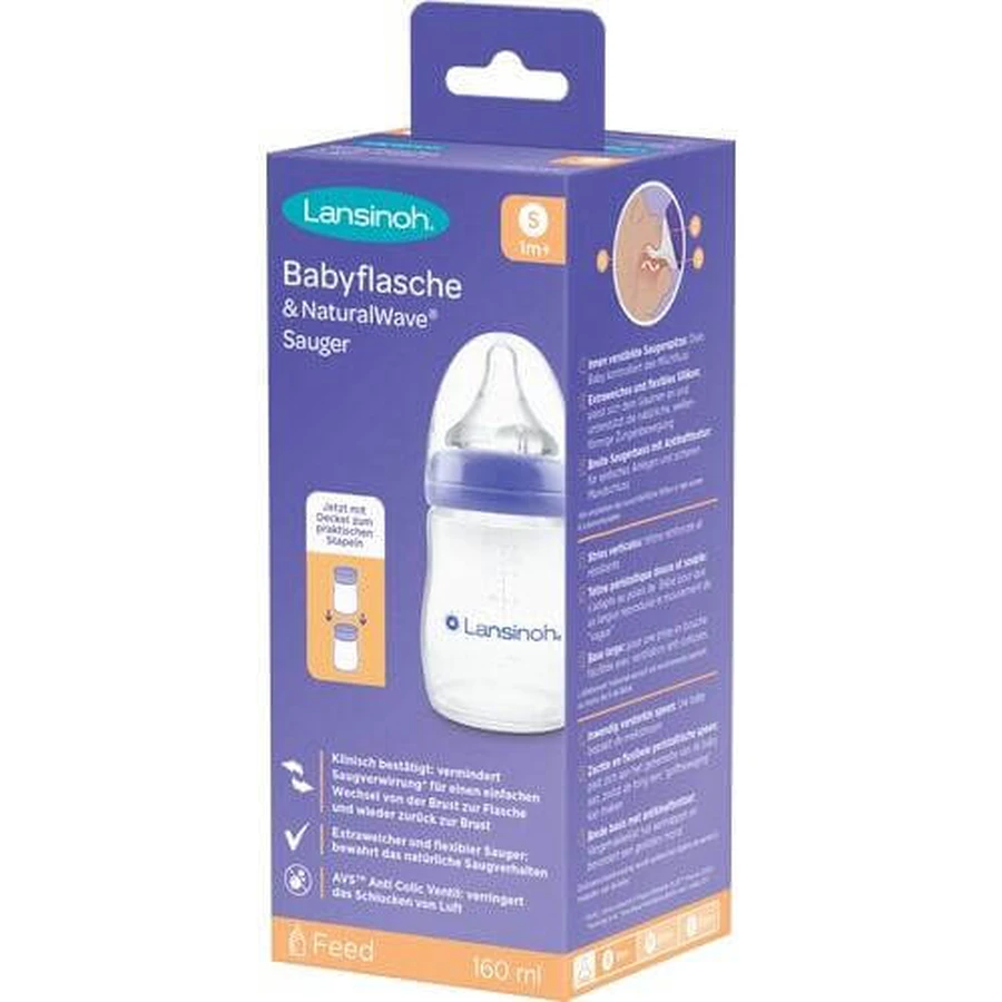 LANSINOH NaturalWave babyfles 160ml & speen S 1 st.