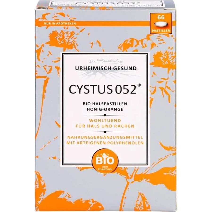 CYSTUS 052 Organic Keelpastilles Honing Sinaasappel 66 stuks.