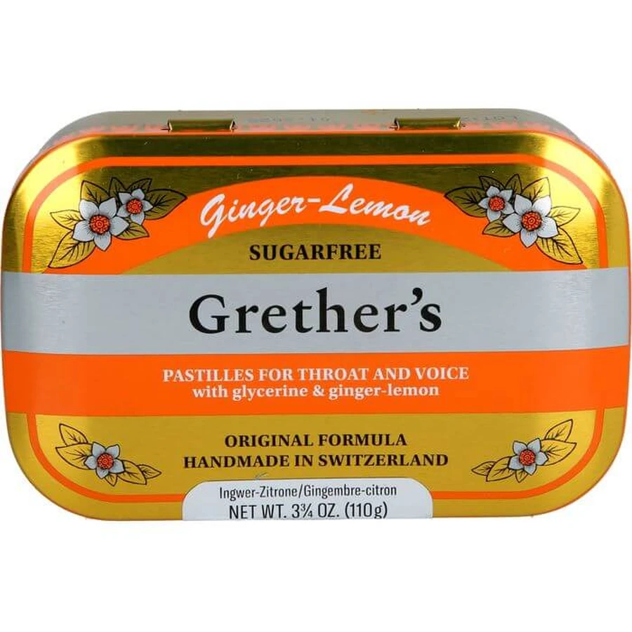 GRETHERS Gember Citroen suikervrije pastilles blik 110 g