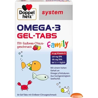 DOPPELHERZ Omega-3 Gel-Tabs family Erdb.Cit.system 60 St.