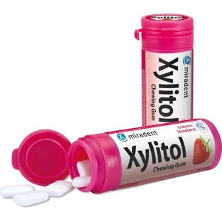 MIRADENT Xylitol kauwgom aardbei 30 g
