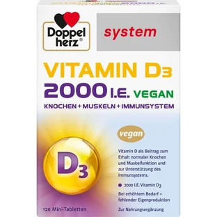 DOPPELHERZ Vitamine D3 2000 I.U. veganistisch systeem Tabl. 60 St.