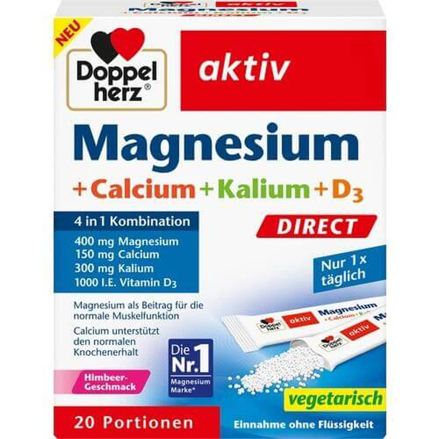 DOPPELHERZ Magneisum+Calcio+Potasio+D3 DIRECT Pel. 20 uds.