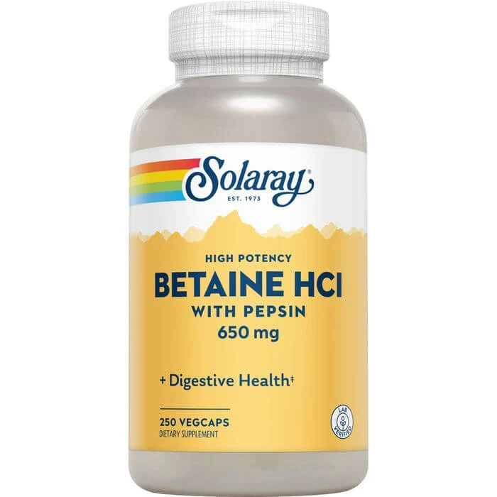 BETAIN HCL 650 mg+Pepsin Solaray Capsules 250 Capsules