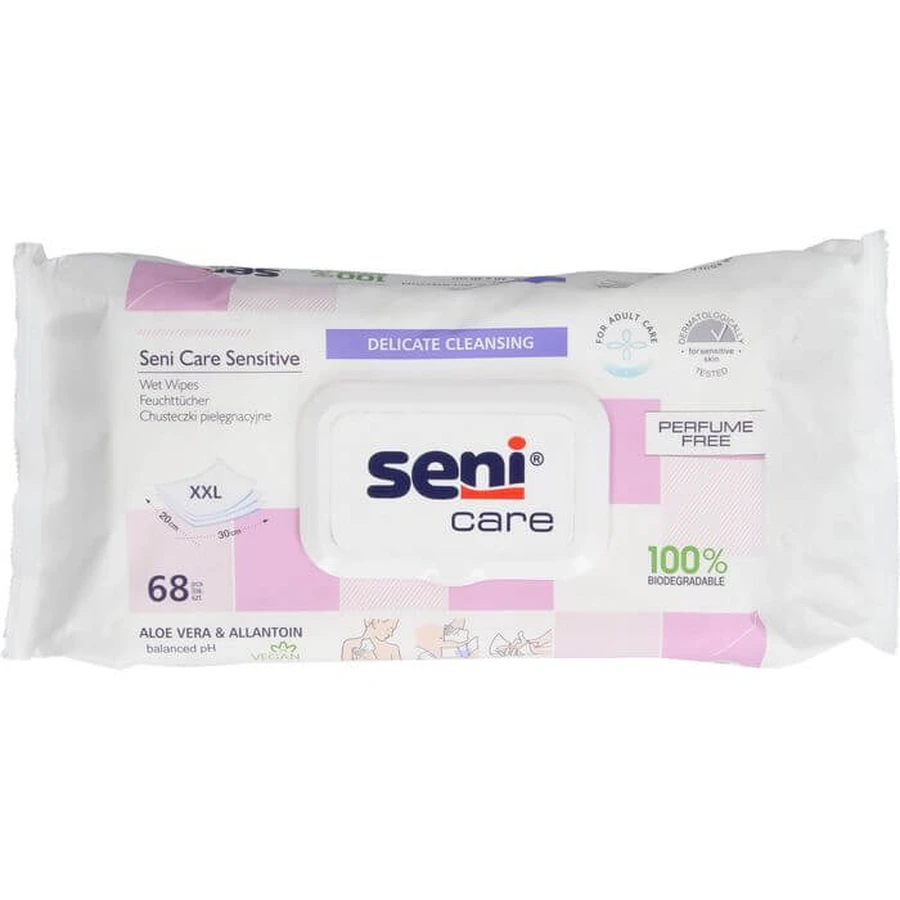 SENI care sensitive vochtige doekjes 68 stuks.