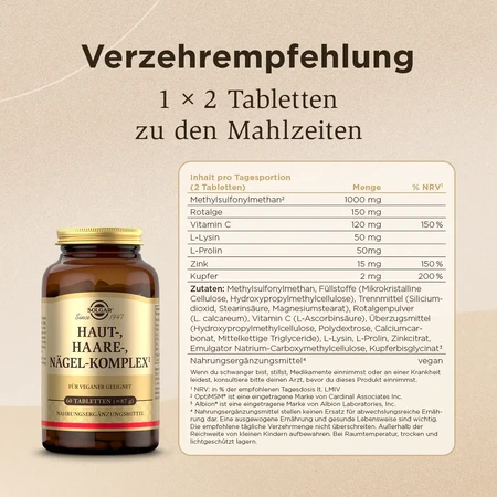 SOLGAR Huid, Haar en Nagels Complex Tabletten 120 Tabletten
