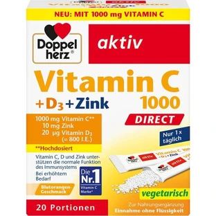 DOPPELHERZ Vitamin C 1000+D3+Zinc DIRECT Pellets 20 pcs.