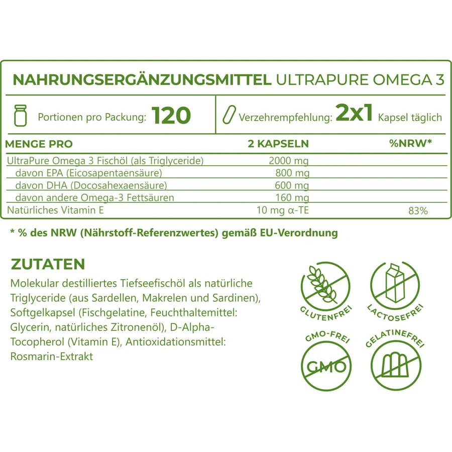 ULTRAPURE Omega-3 1000 mg cu 400 mg EPA+300 mg DHA 120 buc.