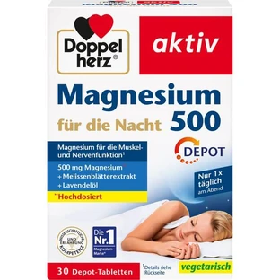 DOPPELHERZ Magnesio 500 comprimidos para la noche 30 uds.