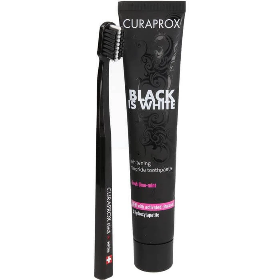 CURAPROX black is white Kohlezahnpasta und Bürste 1 St.