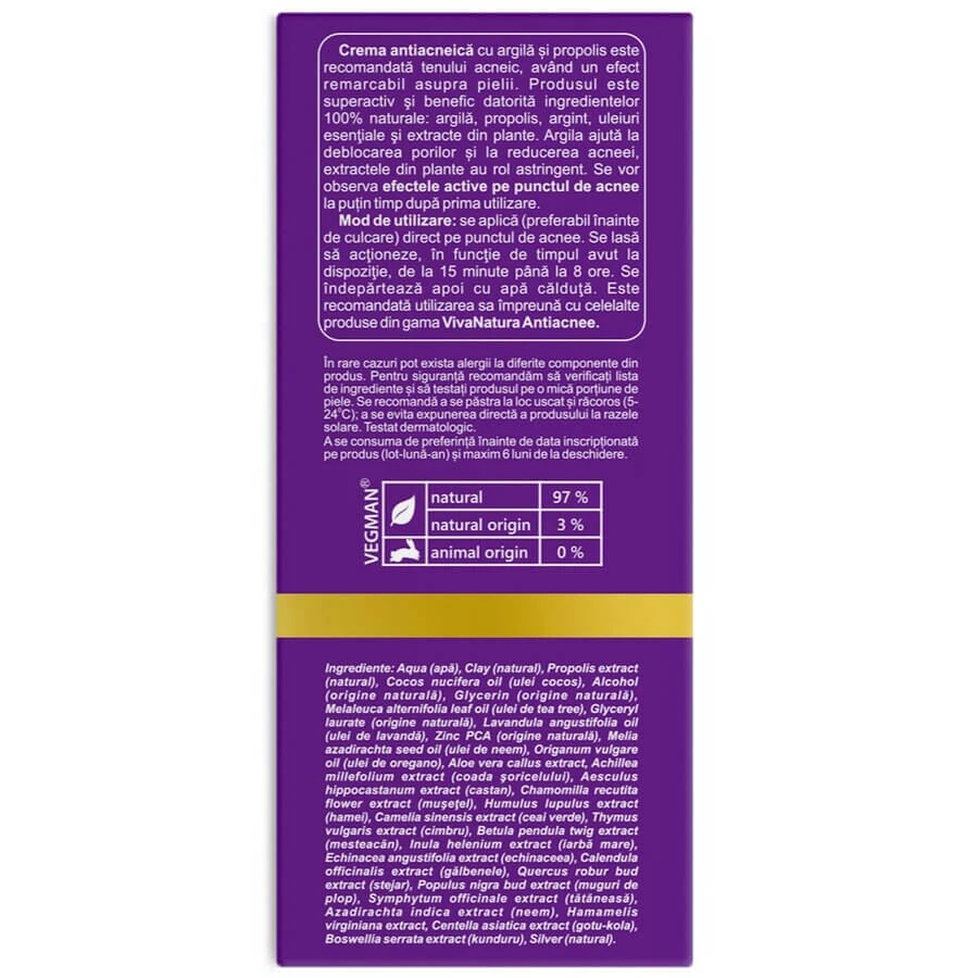 Crema antiacneica, 20 ml, VivaNatura