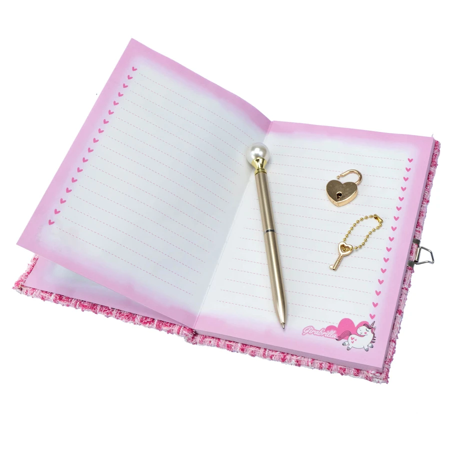 Tweed Glamour Girabrilla Tweed Journal - dagboek met tweed kaft, pailletten en hangslot, inclusief pen
