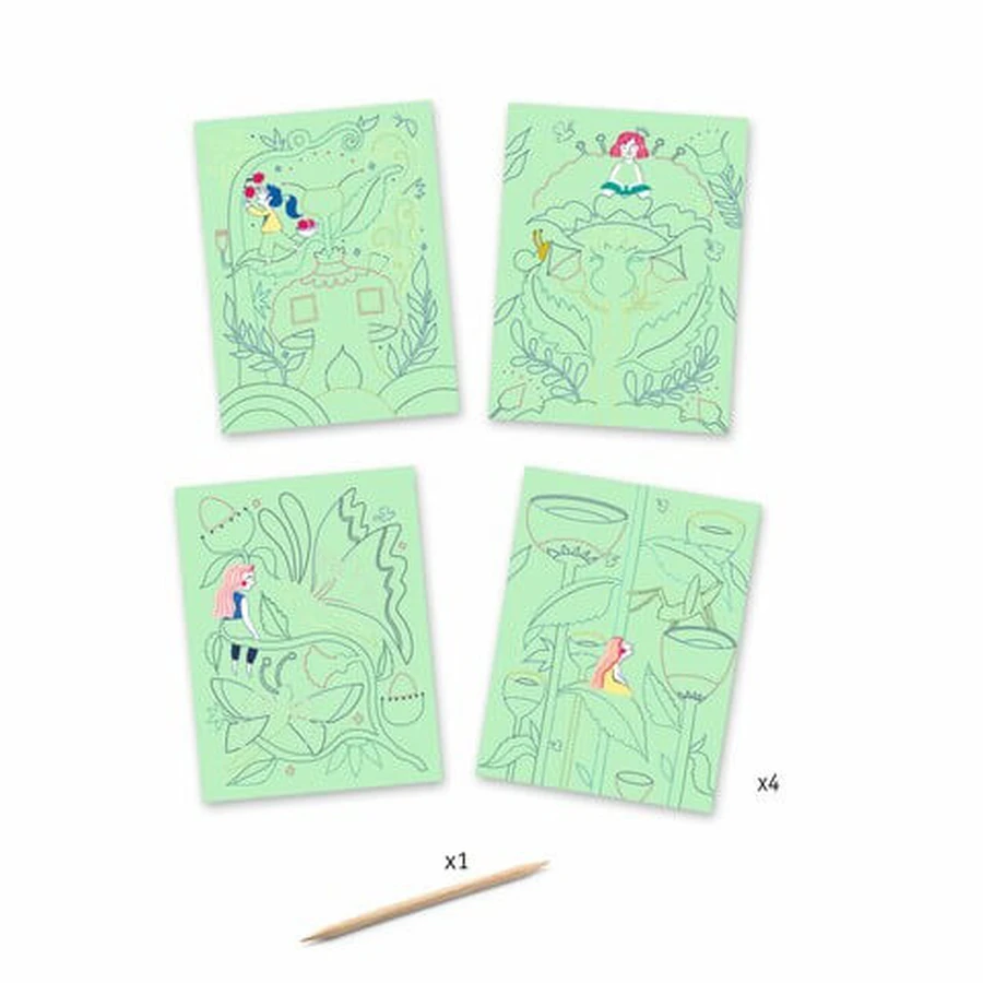Creativo juego de rascar flores en el jardín