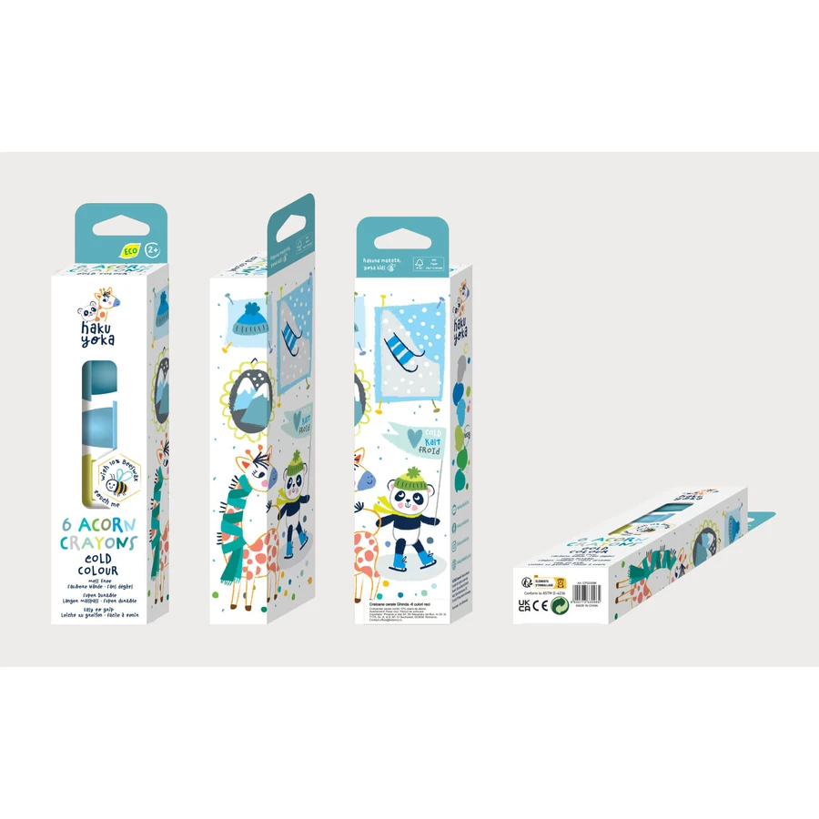 Set de 6 lápices de cera con forma de bellota, Haku Yoka - colores chulos