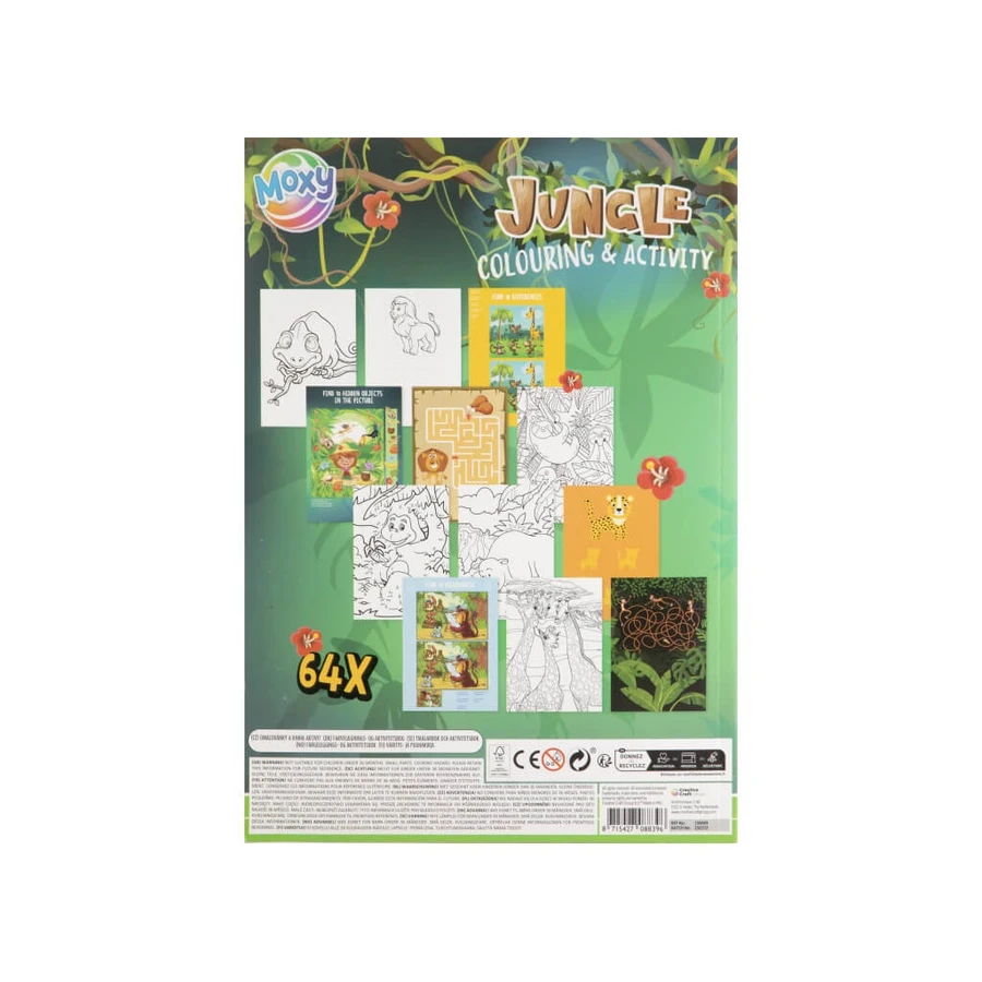 Kleurboek met activiteiten, Jungle, A4, 64 pagina's