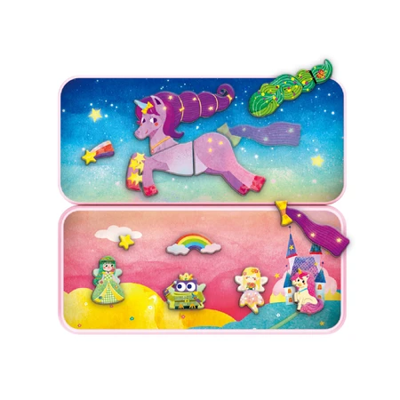 Magnetic puzzle in metal box, matching and matching game - Unicorns