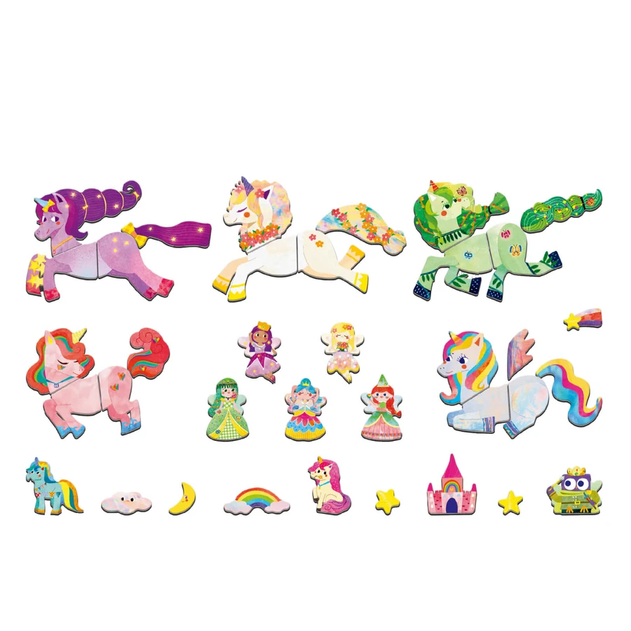 Magnetic puzzle in metal box, matching and matching game - Unicorns