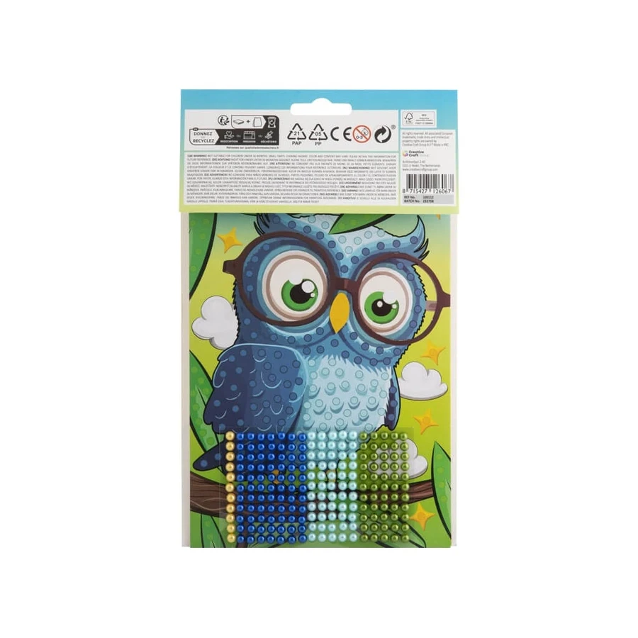Kreativ-Set, Mosaik mit Perlen zum Abziehen und Aufkleben, Perlenkunst, Eule, A5