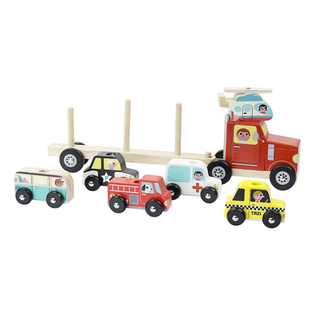 LKW mit Transportfahrzeugen - Stapelspielzeug aus Holz - Vilac