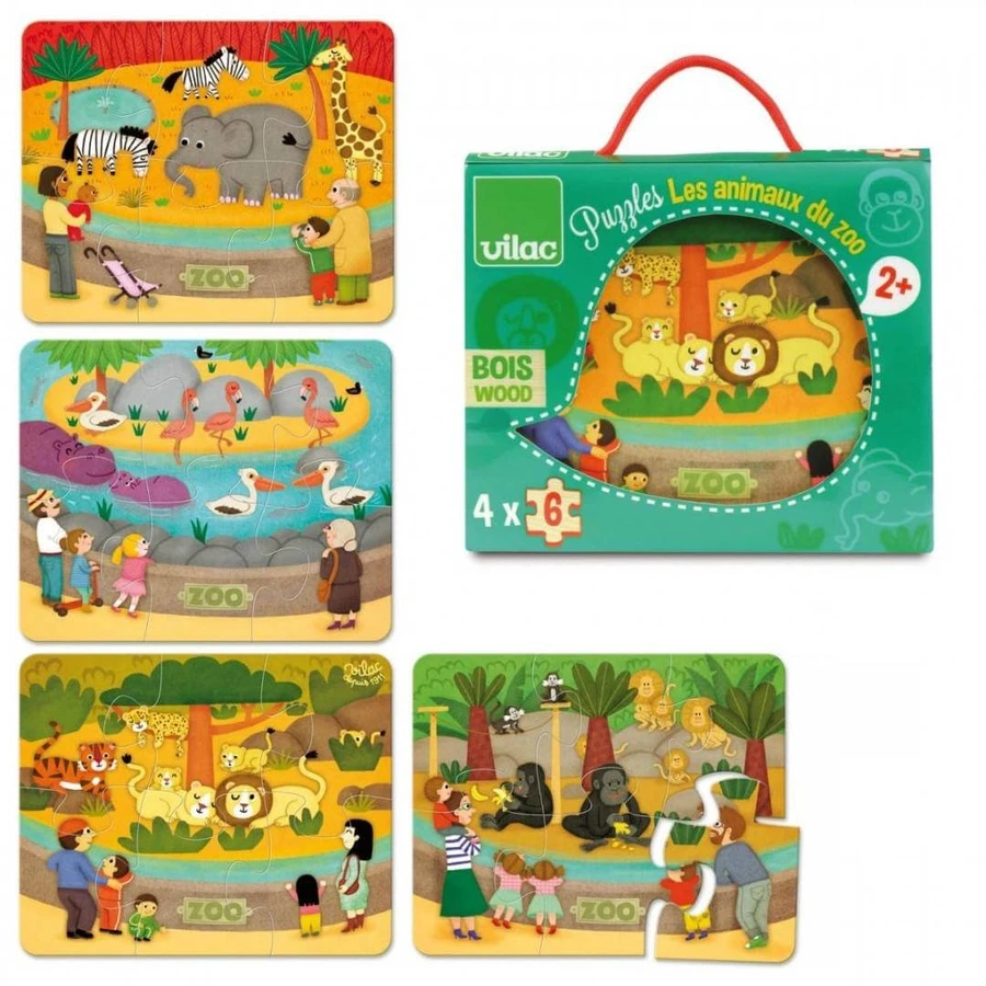 4 puzzles - ZOO animales 6 piezas