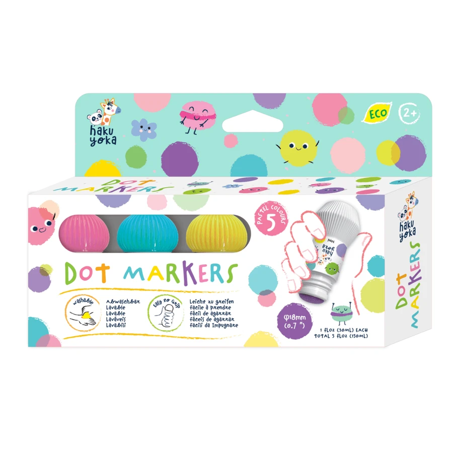 Set of 5 washable Dot Markers - pastel colors, Haku Yoka