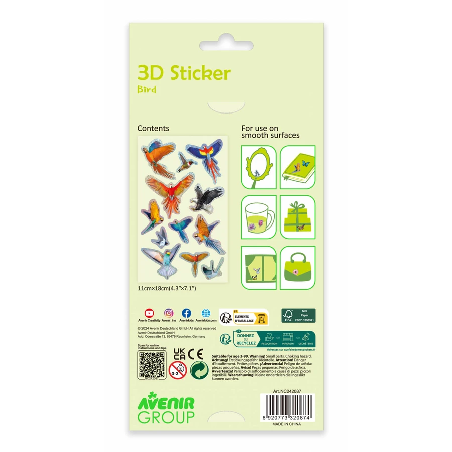 Stickers 3D - Oiseaux, collection Créations naturelles