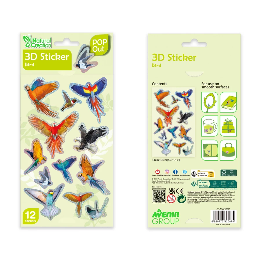 Stickers 3D - Oiseaux, collection Créations naturelles