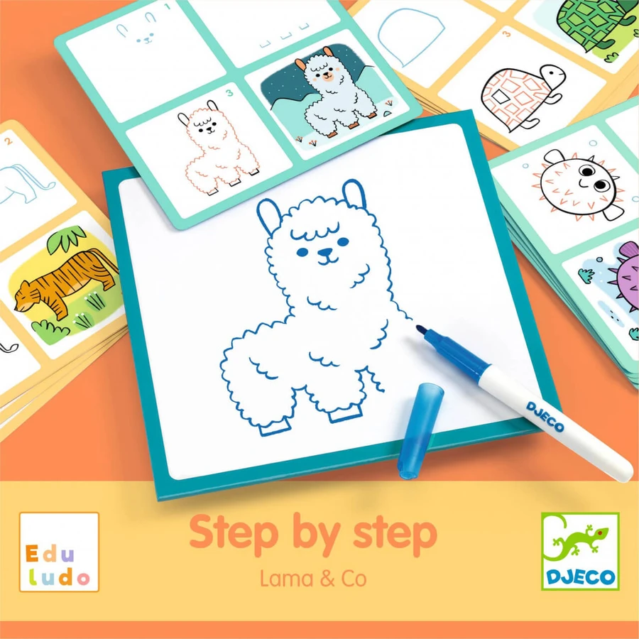 Game Eduludo Draw step by step Lama & co, Djeco
