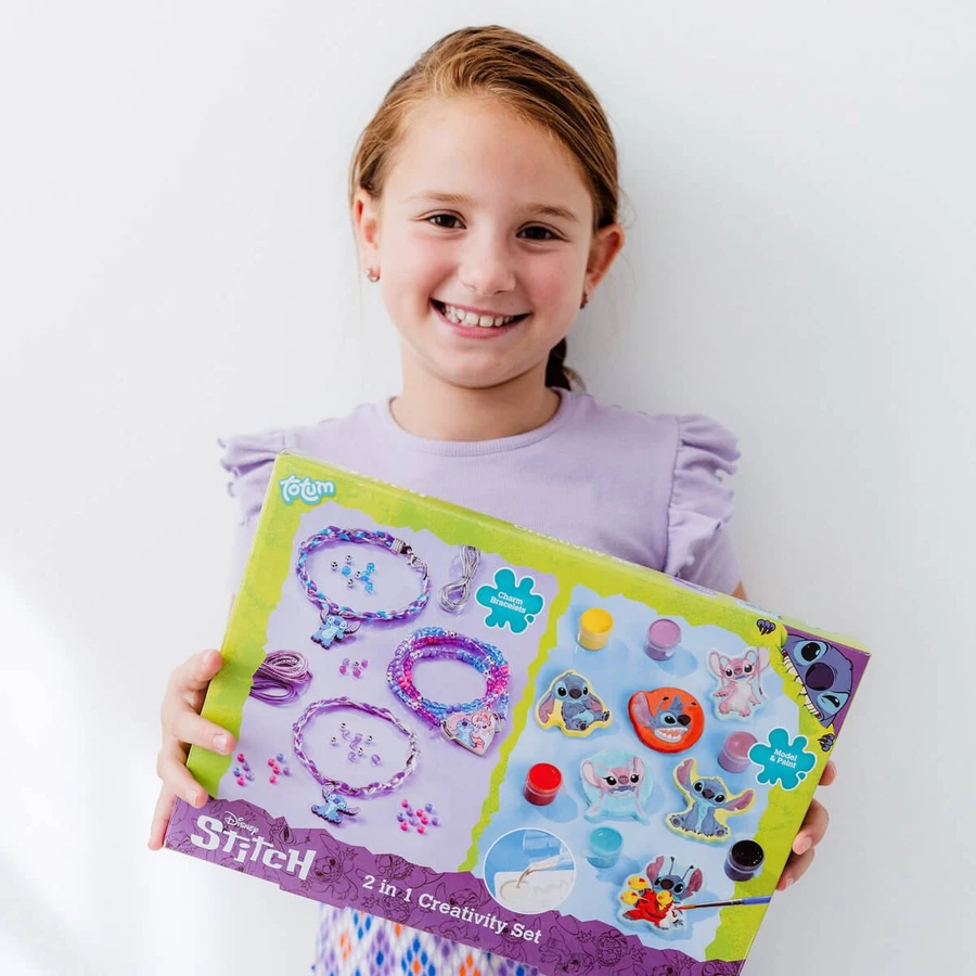 Set creativo DIY 2 en 1, Crea pulseras y figuritas de escayola, Disney Lilo y Stitch