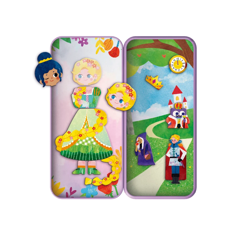 Magnetic jigsaw puzzle in metal box, matching and matching game - Stories