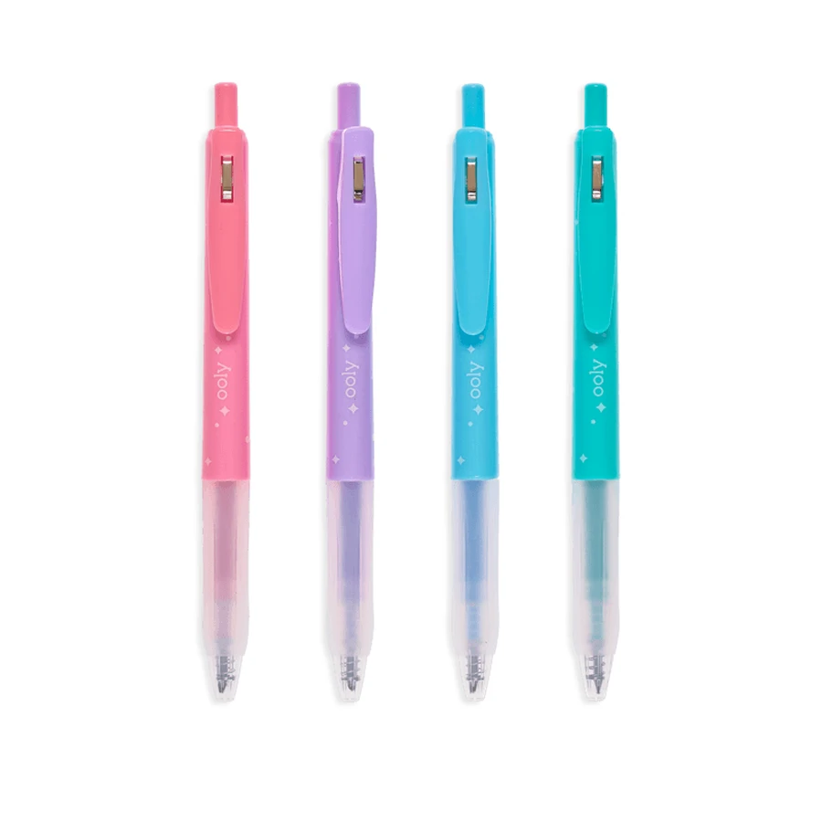 Intrekbare pennen met gel en glitter, Oh My Glitter!, set 4 kleuren