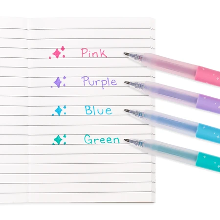 Intrekbare pennen met gel en glitter, Oh My Glitter!, set 4 kleuren