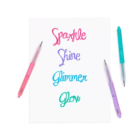 Intrekbare pennen met gel en glitter, Oh My Glitter!, set 4 kleuren