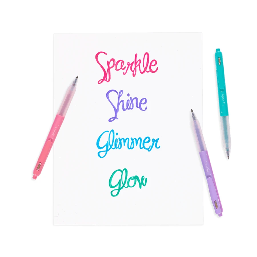 Intrekbare pennen met gel en glitter, Oh My Glitter!, set 4 kleuren