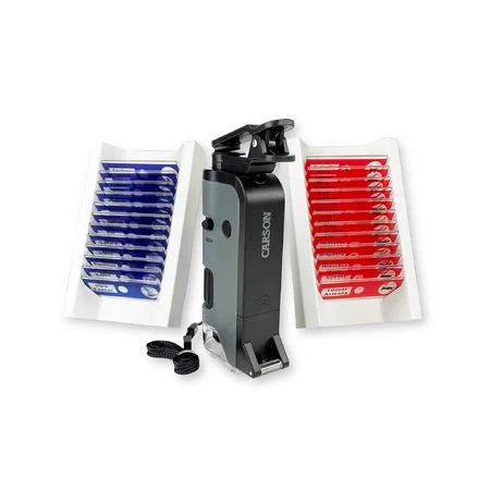 Przenośny mikroskop LED i UV z adapterem do smartfona, zawiera 24 przygotowane szkiełka, powiększenie 100-250x, MicroFlip: ceny i cechy