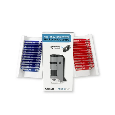 Przenośny mikroskop LED i UV z adapterem do smartfona, zawiera 24 przygotowane szkiełka, powiększenie 100-250x, MicroFlip: ceny i cechy