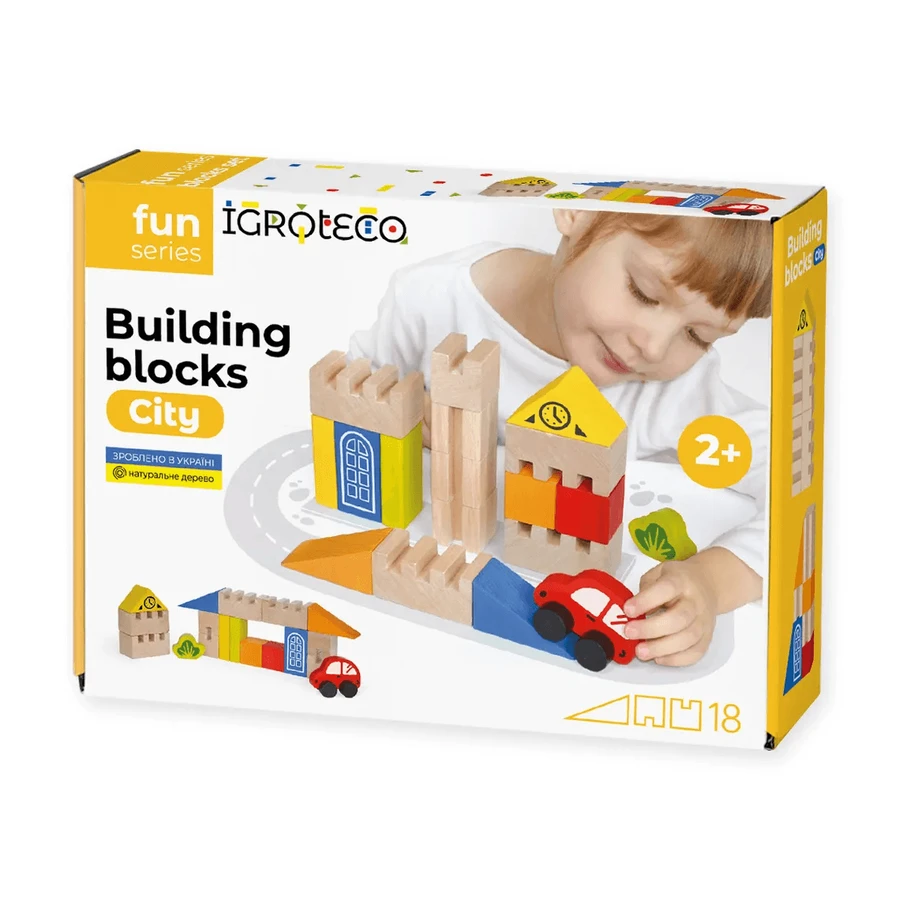 Juego de bloques de madera - Ciudad, 18 piezas