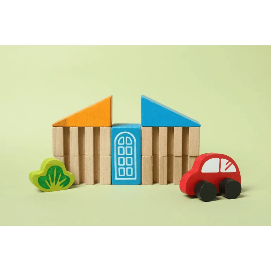 Juego de bloques de madera - Ciudad, 18 piezas