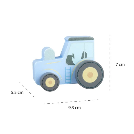 Duwspeelgoed Blauwe houten tractor, Oranje Boom Speelgoed