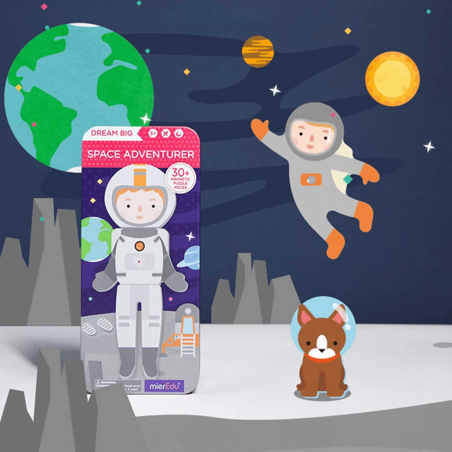 Magnetic puzzle in metal box, matching and association game - Space Adventurers