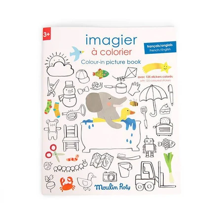 Libro de dibujos con pegatinas Inglés-Francés, Moulin Roty