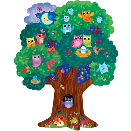 Hoot Owl Hoot, tree-shaped floor puzzle with owls